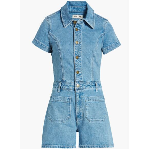 ROLLA’S Sailor Short Sleeve Denim Romper in medium blue size XL. NWOT - Picture 5 of 8